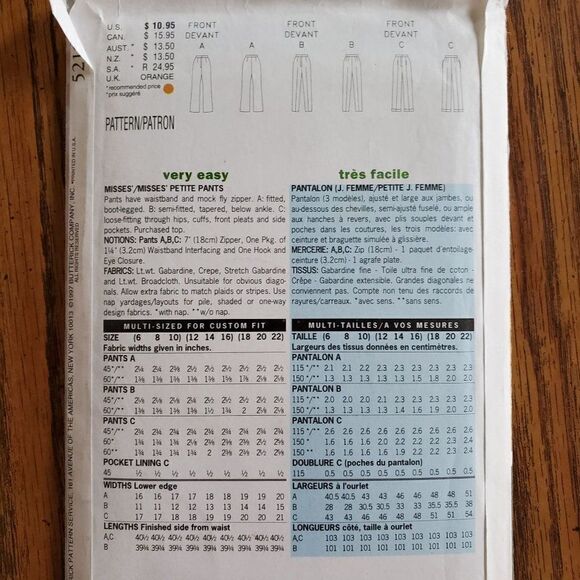 Vintage 90s Butterick Pattern 5210 Uncut Flat Front Pleated Trousers Sz 6 8 10 - Picture 3 of 3